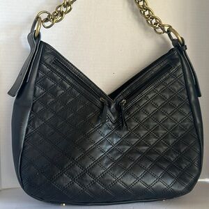 Versatile: AQUA Madonna black quilted leather shoulder bag with a gold chain